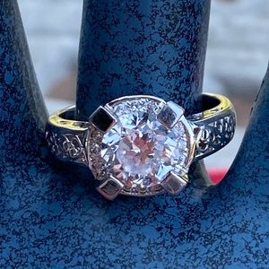 Large AAA CZ stone in .925 band w/ scroll work 7.5